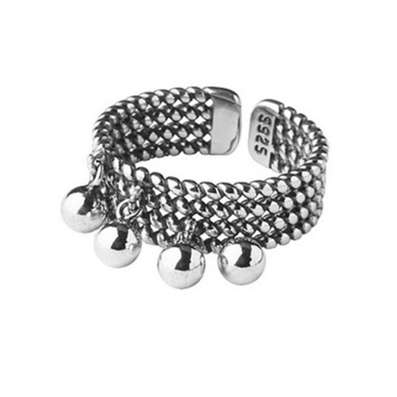 Minimalist 925 Sterling Silver Chunky Dangle Ball Ring Geometric Chain Link Ring - Picture 3 of 6